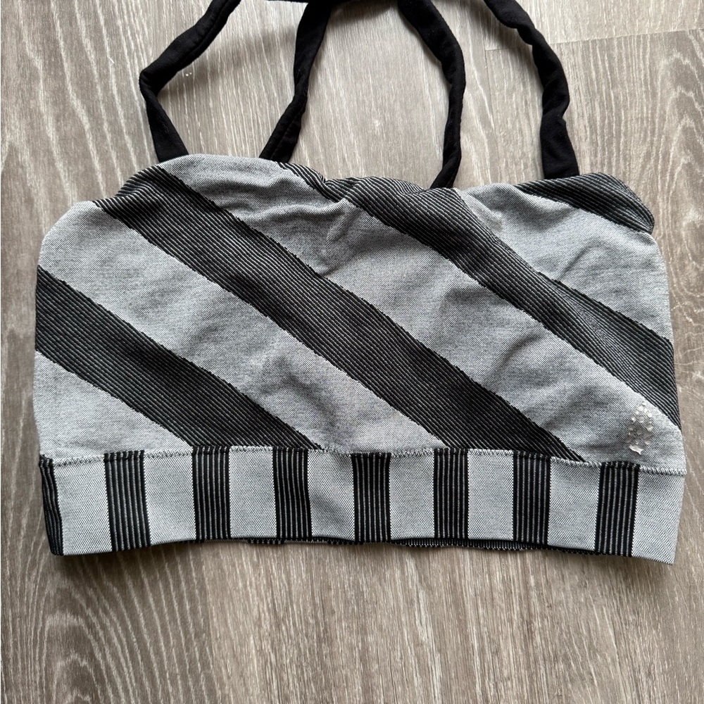 FP Movement by Free People Gray and Black Striped Workout Top